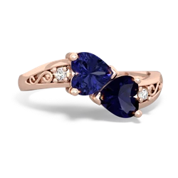 Lab Sapphire Snuggling Hearts 14K Rose Gold ring R2178