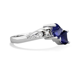 Lab Sapphire Snuggling Hearts 14K White Gold ring R2178