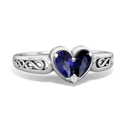 Lab Sapphire Filligree 'One Heart' 14K White Gold ring R5070