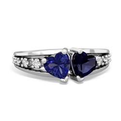 Lab Sapphire Heart To Heart 14K White Gold ring R3342