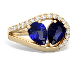 Lab Sapphire Nestled Heart Keepsake 14K Yellow Gold ring R5650