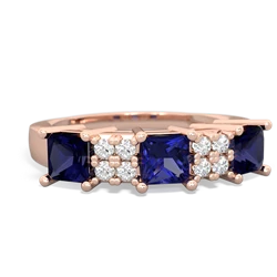 Lab Sapphire Three Stone Diamond Cluster 14K Rose Gold ring R2592