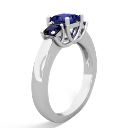 Lab Sapphire Three Stone Trellis 14K White Gold ring R4015