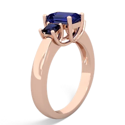 Lab Sapphire Three Stone Emerald-Cut Trellis 14K Rose Gold ring R4021