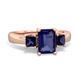 Lab Sapphire Three Stone Emerald-Cut Trellis 14K Rose Gold ring R4021