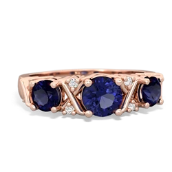 Lab Sapphire Hugs And Kisses 14K Rose Gold ring R5016