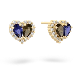 Lab Sapphire Halo 14K Yellow Gold earrings E7008