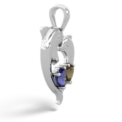 Lab Sapphire Dolphin Heart 14K White Gold pendant P5820