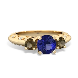 Lab Sapphire Art Deco Eternal Embrace Engagement 14K Yellow Gold ring C2003