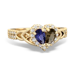 Lab Sapphire Celtic Knot Two Hearts As One 14K Yellow Gold ring R2644HRT