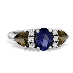 Lab Sapphire Antique Style Three Stone 14K White Gold ring R2186