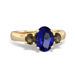 Lab Sapphire Three Stone Oval Trellis 14K Yellow Gold ring R4024