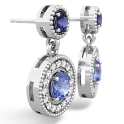 Lab Sapphire Halo Dangle 14K White Gold earrings E5319