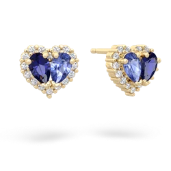 Lab Sapphire Halo 14K Yellow Gold earrings E7008