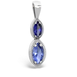 Lab Sapphire Antique-Style Halo 14K White Gold pendant P5700