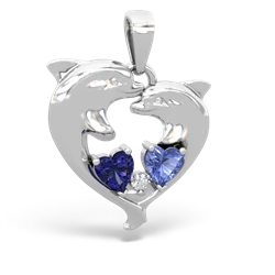 Lab Sapphire Dolphin Heart 14K White Gold pendant P5820