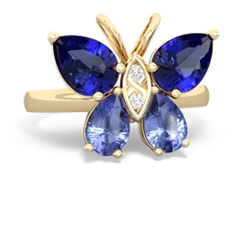 Lab Sapphire Butterfly 14K Yellow Gold ring R2215