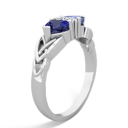 Lab Sapphire Celtic Knot Double Heart 14K White Gold ring R5040