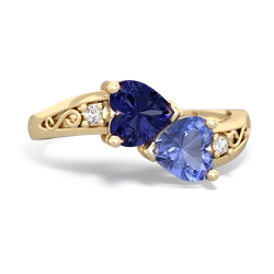 Lab Sapphire Snuggling Hearts 14K Yellow Gold ring R2178