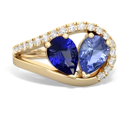 Lab Sapphire Nestled Heart Keepsake 14K Yellow Gold ring R5650