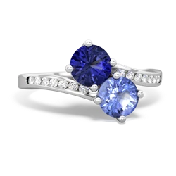 Lab Sapphire Channel Set Two Stone 14K White Gold ring R5303