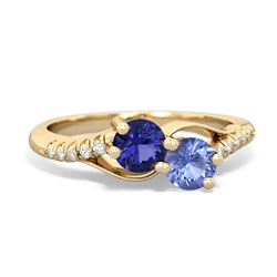 Lab Sapphire Infinity Pave Two Stone 14K Yellow Gold ring R5285