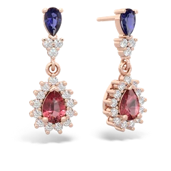 Lab Sapphire Halo Pear Dangle 14K Rose Gold earrings E1882