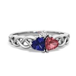 Lab Sapphire Heart To Heart Braid 14K White Gold ring R5870