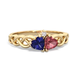 Lab Sapphire Heart To Heart Braid 14K Yellow Gold ring R5870