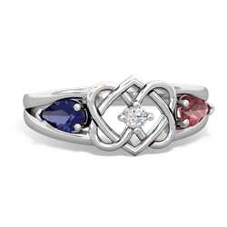 Lab Sapphire Hearts Intertwined 14K White Gold ring R5880