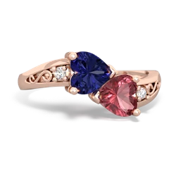 Lab Sapphire Snuggling Hearts 14K Rose Gold ring R2178