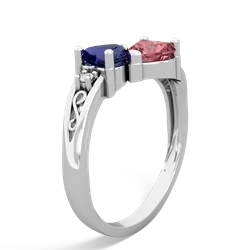 Lab Sapphire Snuggling Hearts 14K White Gold ring R2178