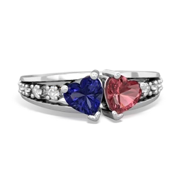 Lab Sapphire Heart To Heart 14K White Gold ring R3342