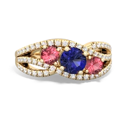 Lab Sapphire Three Stone Aurora 14K Yellow Gold ring R3080