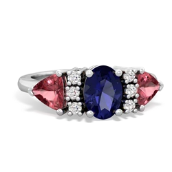 Lab Sapphire Antique Style Three Stone 14K White Gold ring R2186