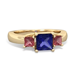 Lab Sapphire Three Stone Trellis 14K Yellow Gold ring R4015