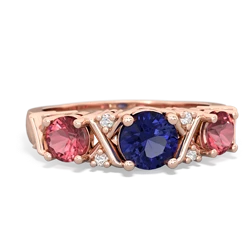 Lab Sapphire Hugs And Kisses 14K Rose Gold ring R5016