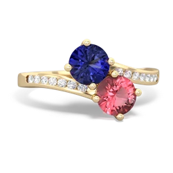 Lab Sapphire Channel Set Two Stone 14K Yellow Gold ring R5303