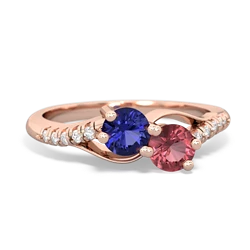 Lab Sapphire Infinity Pave Two Stone 14K Rose Gold ring R5285