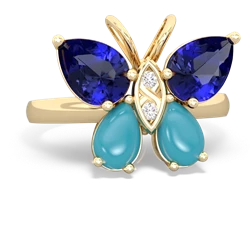 Lab Sapphire Butterfly 14K Yellow Gold ring R2215