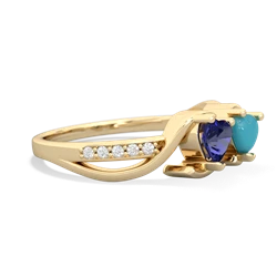 Lab Sapphire Side By Side 14K Yellow Gold ring R3090