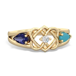 Lab Sapphire Hearts Intertwined 14K Yellow Gold ring R5880