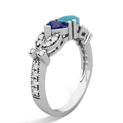 Lab Sapphire Diamond Butterflies 14K White Gold ring R5601