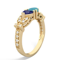 Lab Sapphire Diamond Butterflies 14K Yellow Gold ring R5601