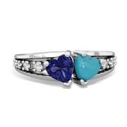 Lab Sapphire Heart To Heart 14K White Gold ring R3342