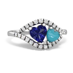 Lab Sapphire Mother And Child 14K White Gold ring R3010