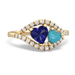 Lab Sapphire Mother And Child 14K Yellow Gold ring R3010