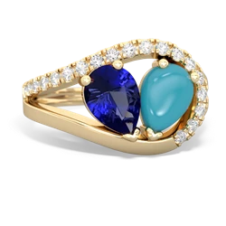 Lab Sapphire Nestled Heart Keepsake 14K Yellow Gold ring R5650