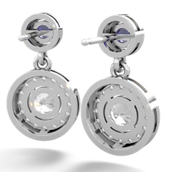 Lab Sapphire Halo Dangle 14K White Gold earrings E5319