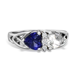 Lab Sapphire Celtic Knot Double Heart 14K White Gold ring R5040